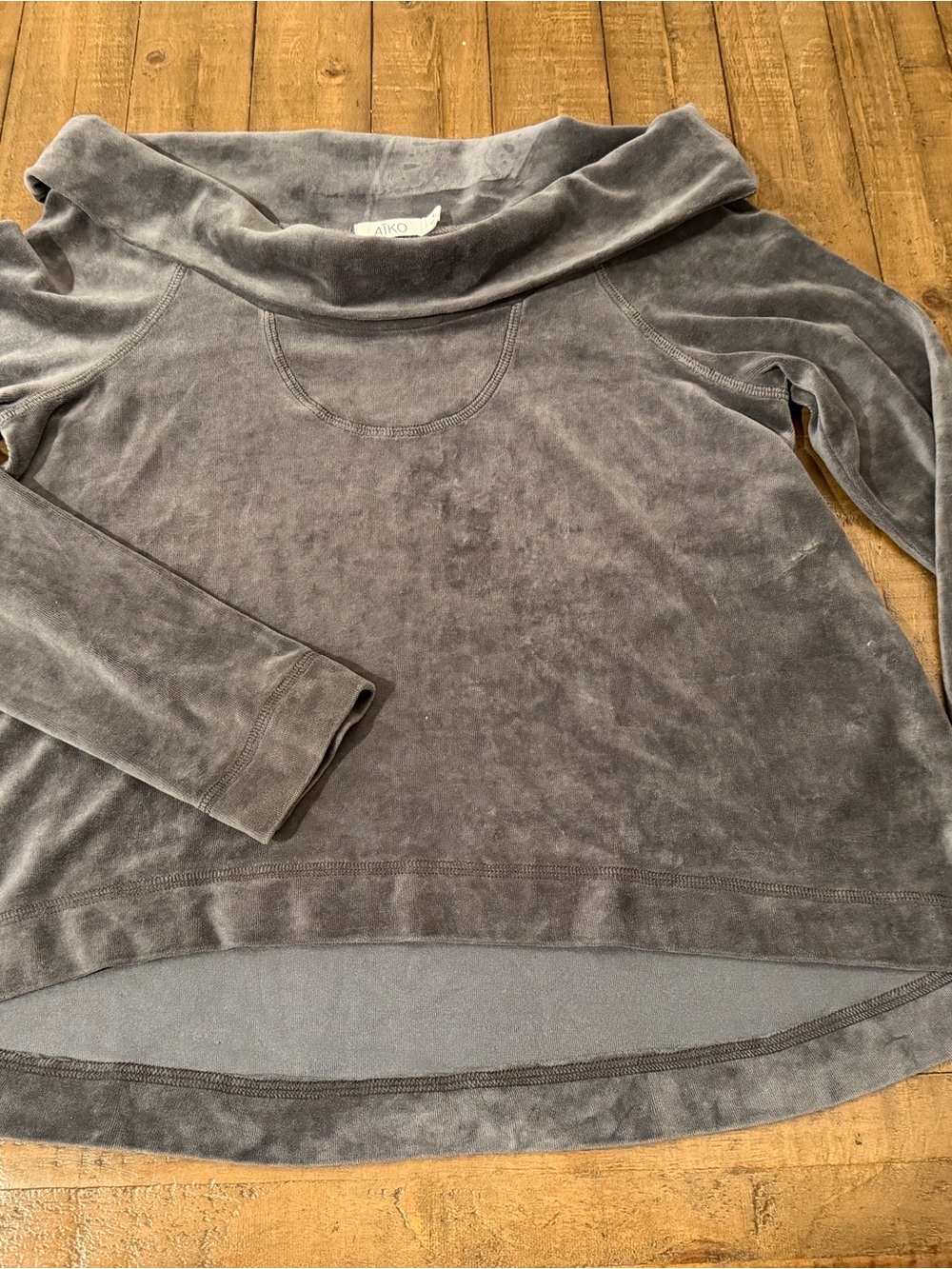 Aiko Gray Off-Shoulder Velour Sweater
